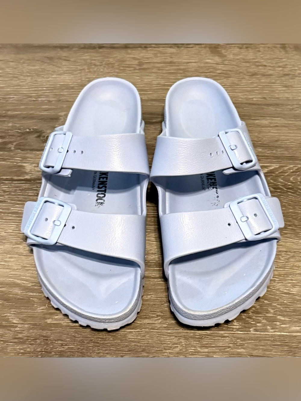 Birkenstock Light Blue Double Buckle Slides sz 38